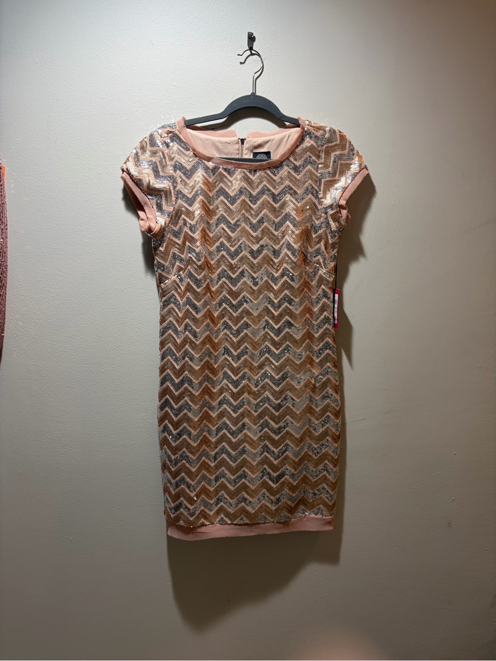 Vince Camuto Blush Pink Chevron Sequin Mini Dress